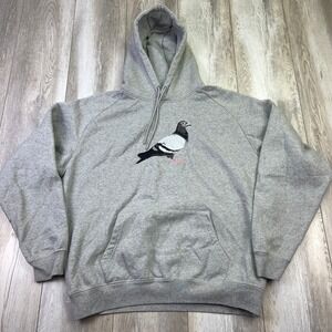 Staple Pigeon Hoodie Mens Large Heather Grey Pullover Logo Embroidered Men
